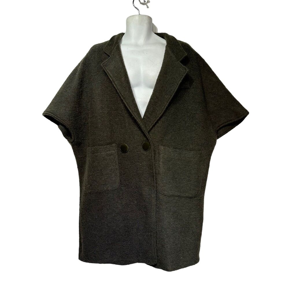 vanilla Moda Italy green wool button Dark Academia poncho Size L